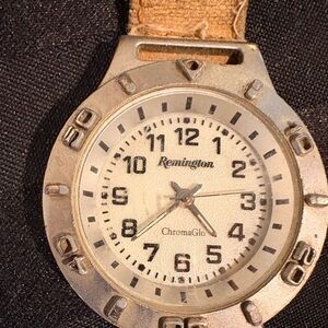 Remington Stainless Steel Pocket Watch Back with Tan Strap